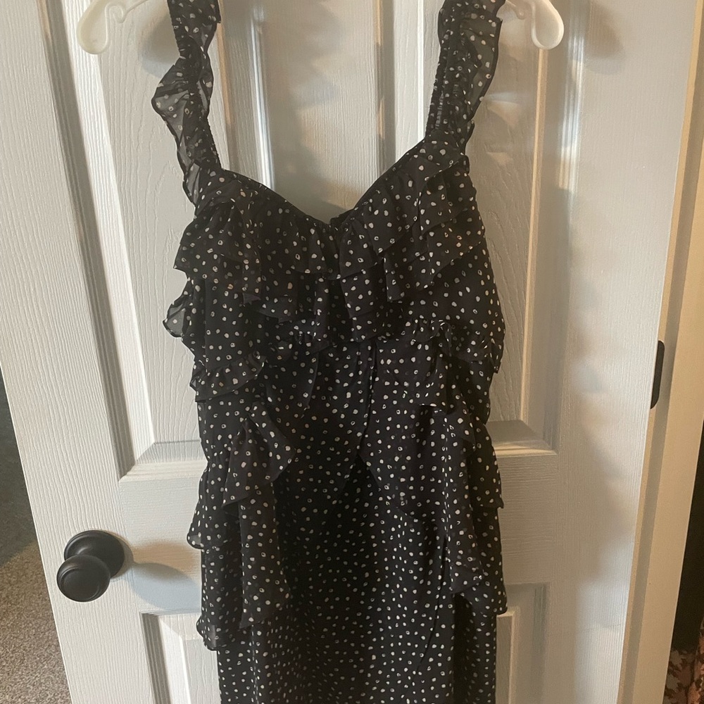 Honey Punch Black Dress with Off-White Abstract Polka Dots
